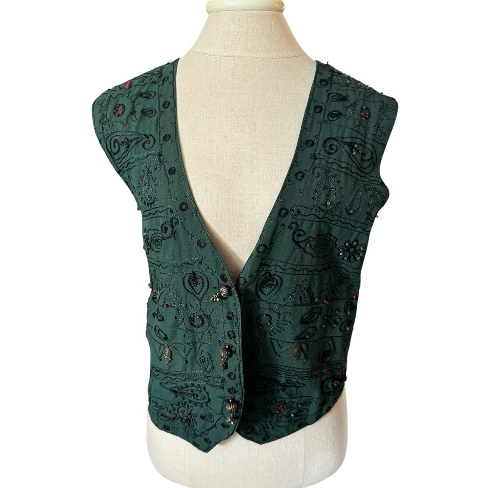 Vintage Republic Woman 3X Green Embroidered‎ Hardware made In India Geometric